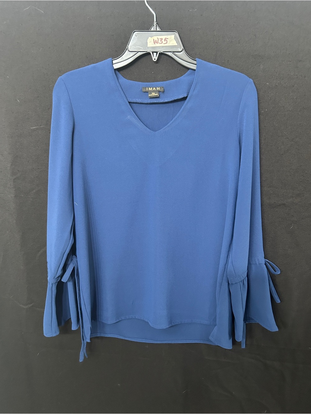 Women’s IMAN Elegant Draped V Neck Tie Sleeve Blouse Cobalt Blue M